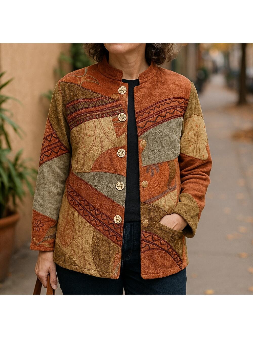 Indigo Moon Vintage Patchwork Tapestry Boho Art to Wear Jacket S
